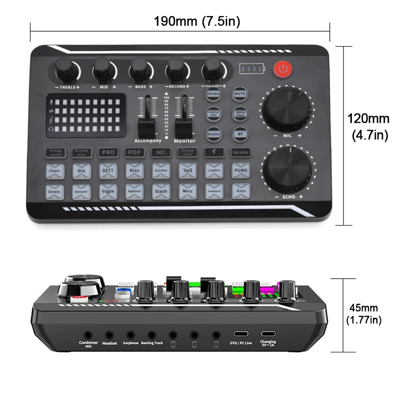F998 Live Sound Card With DJ Mixer Effects Voice Changer Bluetooth-compatible Audio Interface Mixer For Live Streaming Singing