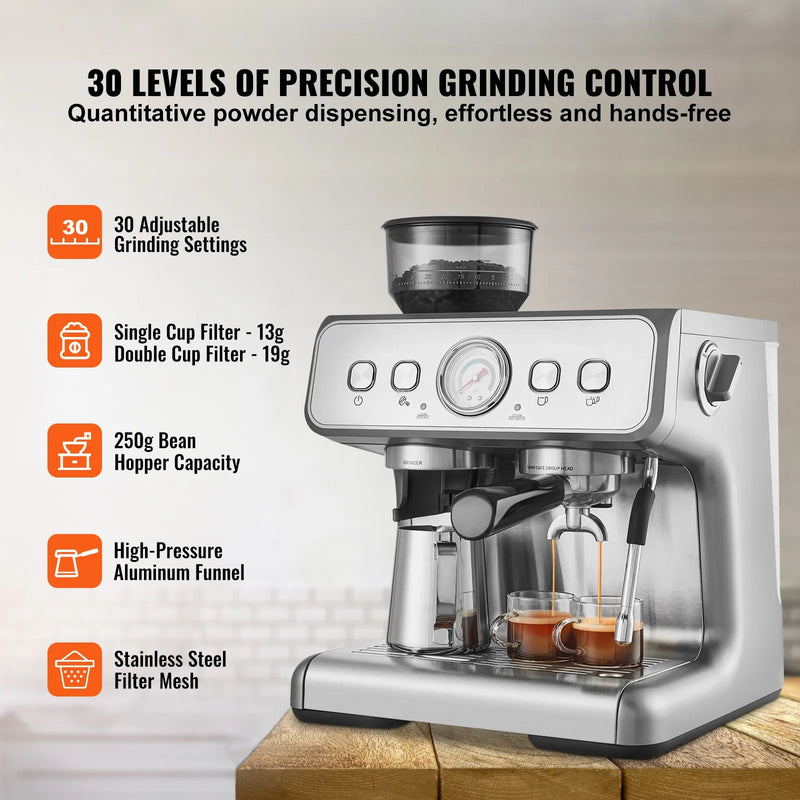 Espresso Machine with Grinder 15 Bar Semi Automatic Espresso Coffee Maker