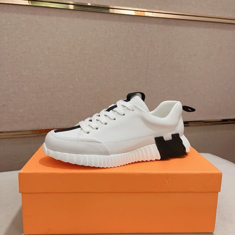 Men's Casual Leather Running Shoes Breathable Low-Top Sneakers Black Comfortable Anti-Odor Rubber Sole All-Season Wear