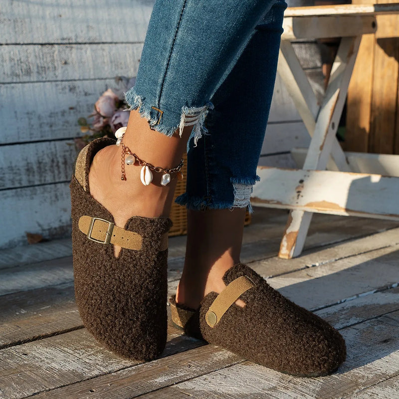 Classic Style Warm Teddy Fur Mule Clogs Woman Winter Lambswool Slide Sandals Ladies Brand Design Plush Birken Shoes