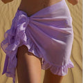 Women Swimsuit Bikini Cover-Ups Skirt Summer Solid Color Beach Wrap Skirt Swimwear Female Ruffles Trim Lace Up Sarong Cover Ups