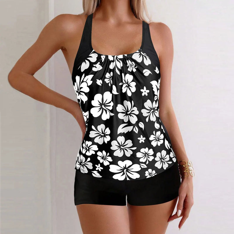 Printed Flower Tankini Set Girl Swimwear Adjustable Strap | SAMAG