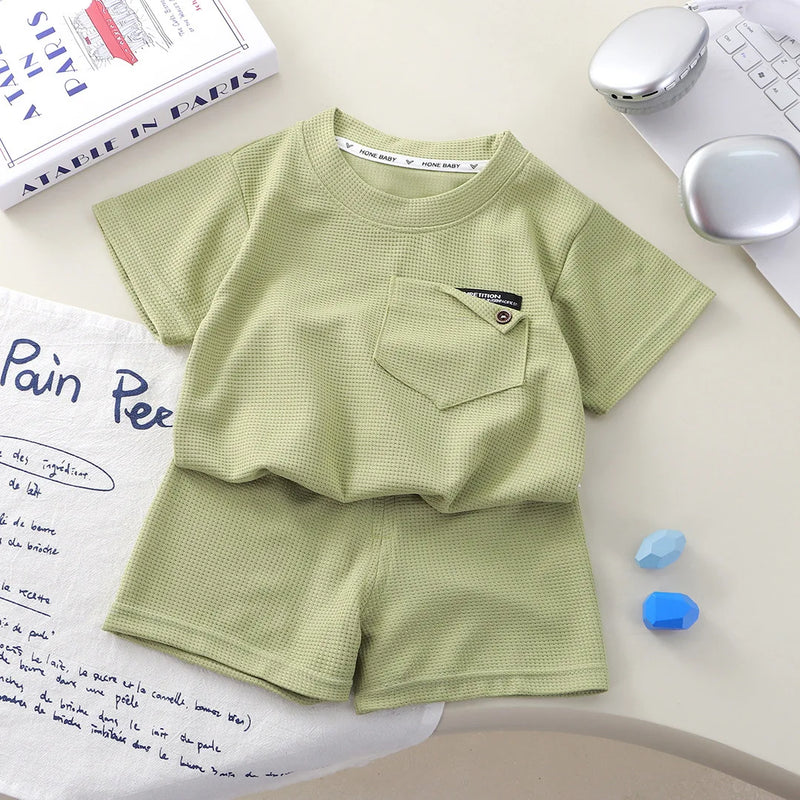 Summer Kids Waffle Knit Set Short Sleeve T - Shirt - View 7 | SAMAG