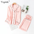 Tcyeek, 100%Real Silk Casual Pajamas Set, Women Long Sleeve Top Pants, Solid Home Clothing Set, 2024 Summer Autumn S48024QC
