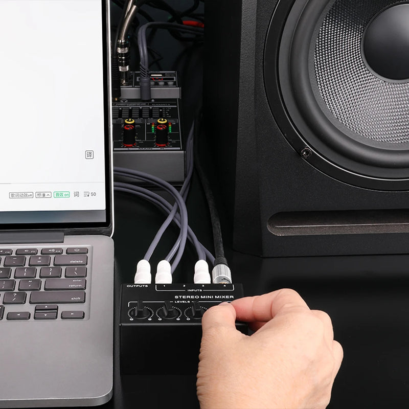 4-Channel Small Audio Mixer Stereo Dispenser Headphone Amplifier for Live Studio DJ CX400 Mini Passive Stereo Mixer RCA
