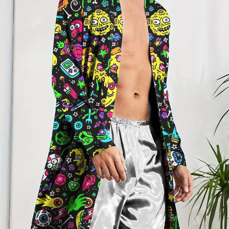 Spring and Autumn Digital Printed Men's Sleeper Robes, Fashionable Casual Sleeper Robe Quick Drying Nightie for Men