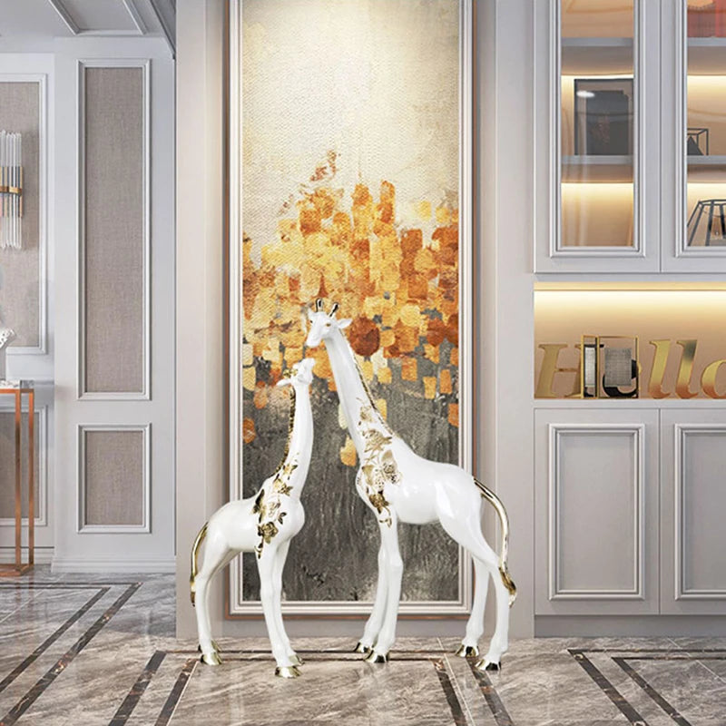 Nordic Room Decor, Giraffe Sculpture, Large Crafts, Floor Decoration, Creative Animal Statue, Resin Artwork, Home Decoration