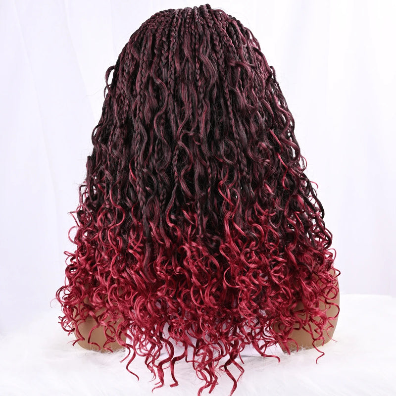 Bohemian Goddess 16 Inch Full Lace Synthetic Wig Natural Looking Box Braids with Curly Ends for Everyday Wear