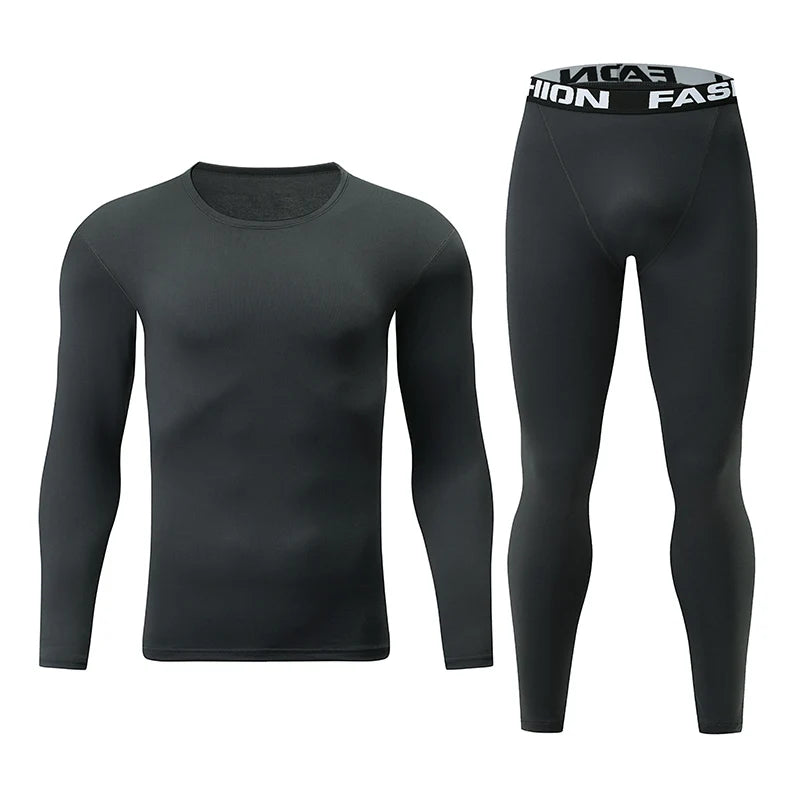 2-piece Autumn/Winter Men's Fashionable Sports Slim Fit Warm Suit For Teenagers Casual Running And Fitness Round Neck Base Set