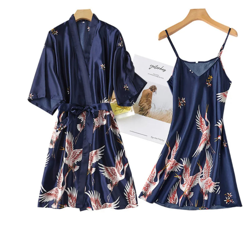 Sexy Nightwear Gown Set Women Pyjama V-Neck Pajamas Silky | SAMAG