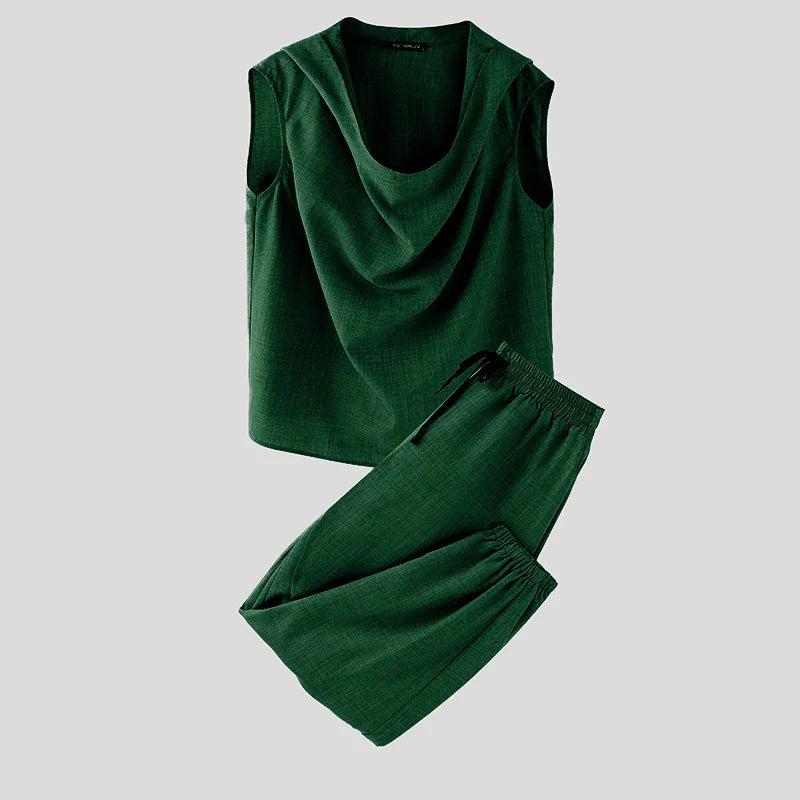 2024 Street Fashion Two-piece Suits INCERUN Men Causal Simple Solid Color Outfits Commuting American Style Oversize 2PCS Sets