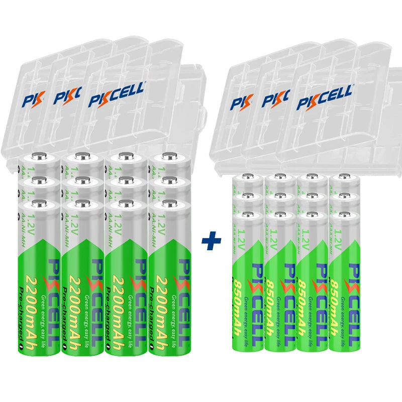 4/8/16/24 Pack PKCELL 2200MAH AA Battery +AAA 850MAH 1.2V NI-MH AAA/AA Rechargeable Batteries and Battery Box for Flashlight Toy