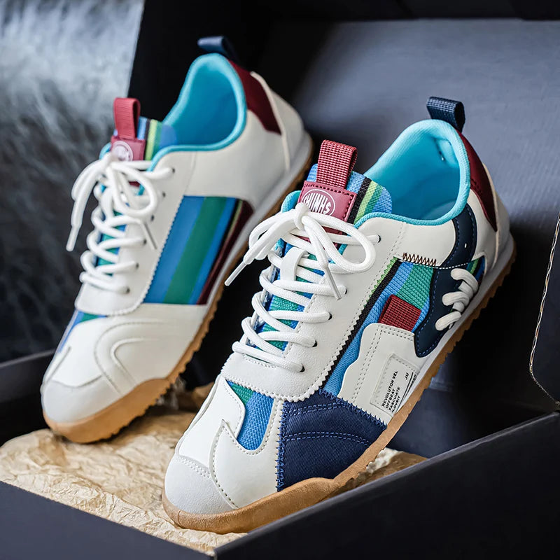 Men's Fashionable Versatile Retro Sneakers with Color-Blocking, Breathable Mesh Upper, Soft Sole, Casual Jogging Shoes, Lightweight Trendy Striped Patchwork Sports Sneakers, Suitable for Everyday Street Wear
