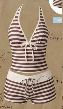Women Bikinis Set Vintage Striped Floral Tankini Swimsuit | SAMAG