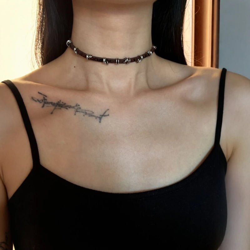 New Punk Trendy Gothic Geometry Leather Collar Chain Choker Necklace For Women Men Fashion Vintage Jewelry Y2K EMO Accessories