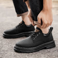 Men's Low-Top Solid Color Fashionable Business Casual Shoes, Non-Slip, Wear-Resistant, Textured Thick-Soled Casual Work Boots, Suitable for Daily Commuting, Walking, and Camping