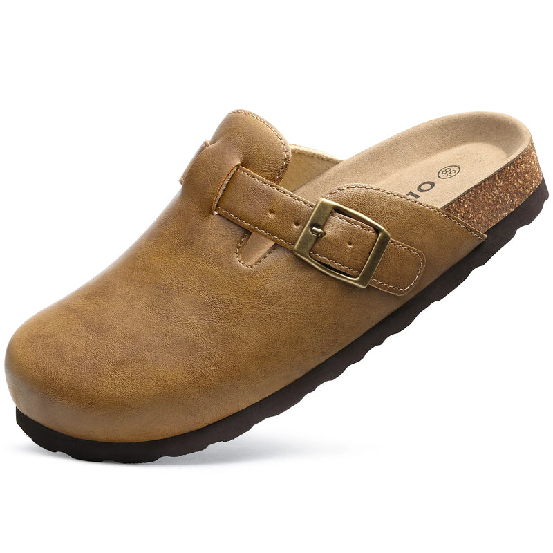 Evshine Fashion Leather Cork Clogs For Women Men New Vegan Slip On Potato Shoes Comfy Cork Footbed Lady Clogs with Arch Support