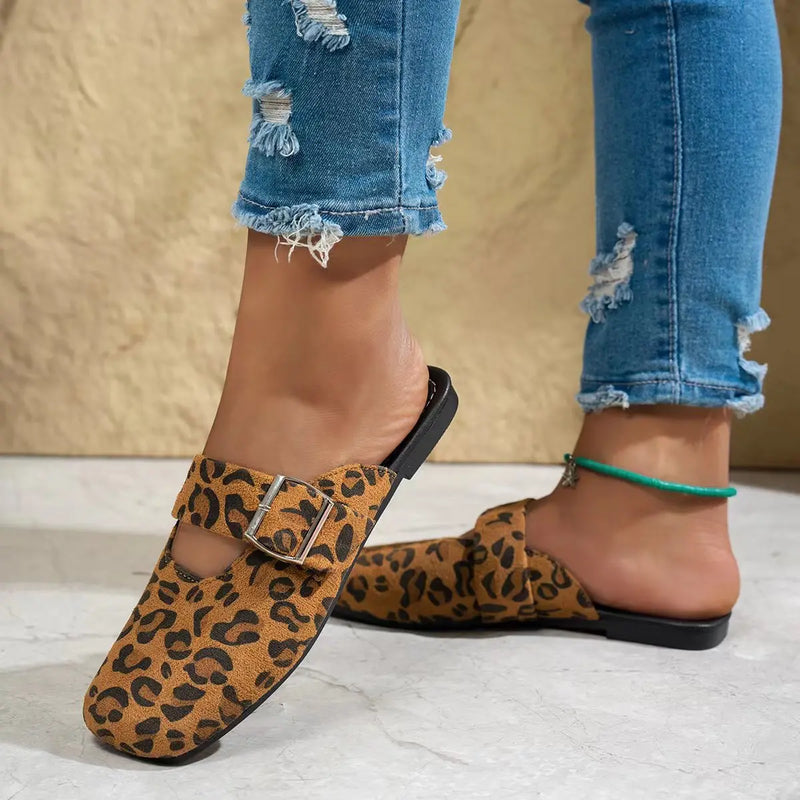 Summer Round Headed Comfortable Leopard Print Casual Slippers Fashionable New Style Elegant Anti Slip Flat Slippers for Women