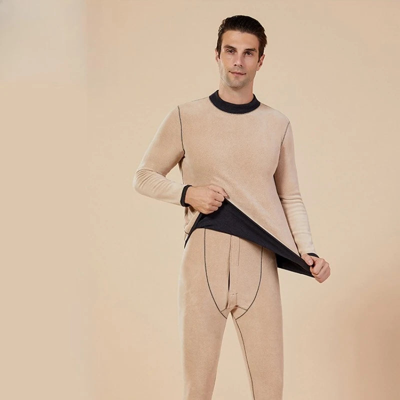 Winter Thermal Underwear Set Half-high Collar First Layer 2 Pieces Tops + Pants Fleece Warm Elastic Thermal Thick Underwear Set