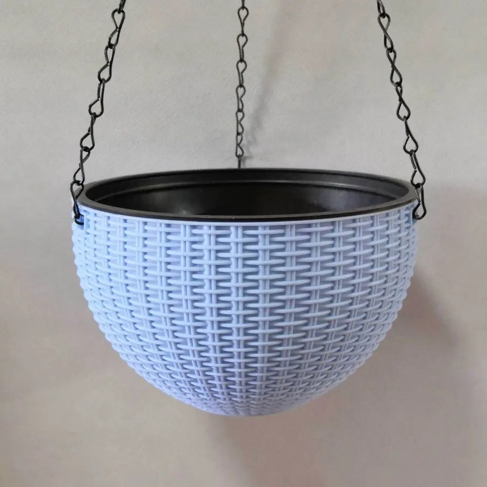 Garden Decoration Plastic Woven Plaited Baskets with Chain Home Decor Houseplant Flowerpot Round Hanging Flower Pots Balcony
