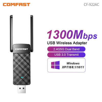 COMFAST 2.4G&5G WiFi Adapter USB3.0 Free Drive Dongle AC1300 Wireless Network Card for Win XP/7/8/10/11 Kali Linux | SAMAG