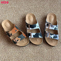 KZZO Horse Hair Genuine Leather Women Mules And Clogs Adjustable Buckle Cork Footbed Comfort Casual Outdoor Slippers Non-Slip