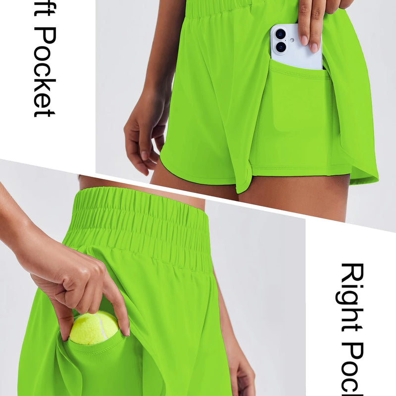 Porty Lady Solid Color High-Waist Yoga Running Double-Layered Anti-Glare Fitness Tight-Fitting Sports Shorts