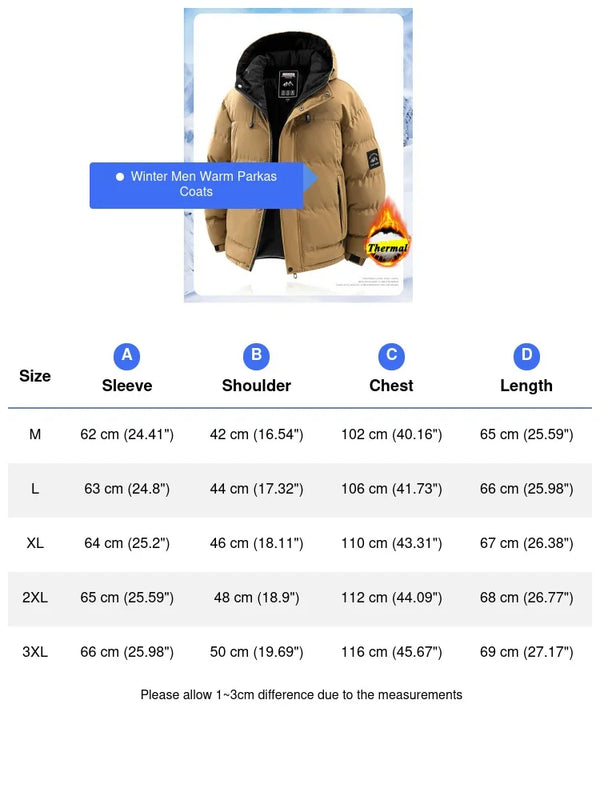 Winter Men's Warm Down Parkas Fashion Men Thermal Windbreaker Padded Coats Classic Men Cotton Warm Hooded Jackets Clothing