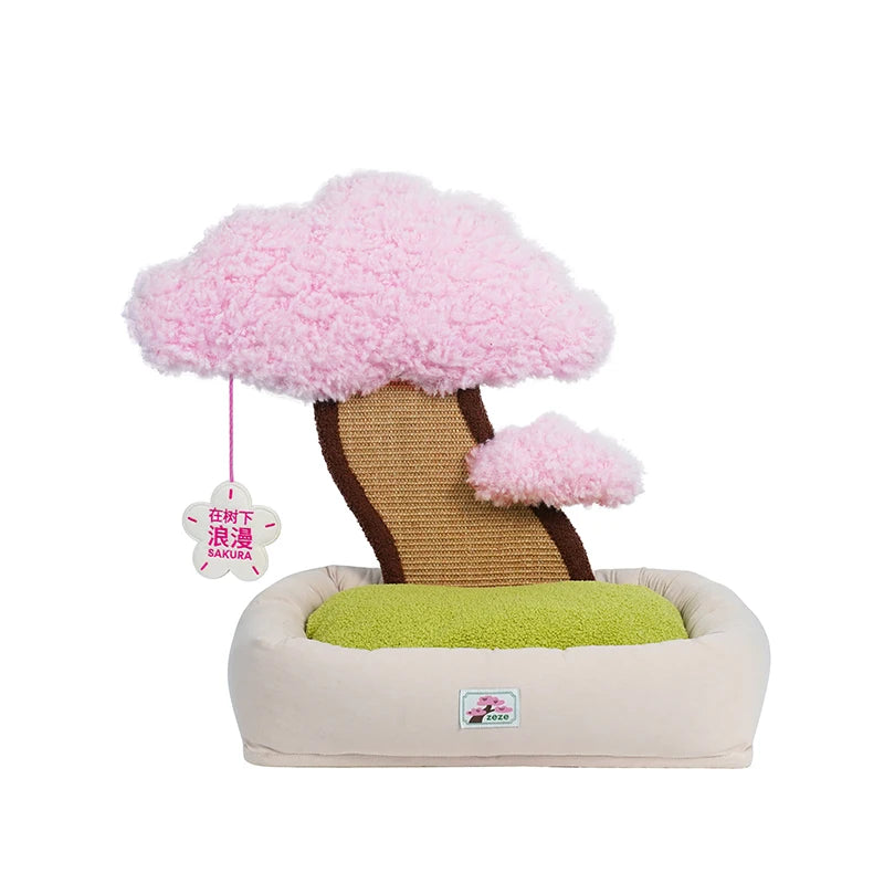 for Sakura Style Large Cat Bed with Scratching Post Minimalist Cat Tree with Cozy Cushion Pink
