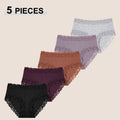 5PCS Seamless Cotton Fabric Panties Women Patchwork Lace Floral Underwear Elastic High Waist Briefs Sexy Female Lingerie S-XXL