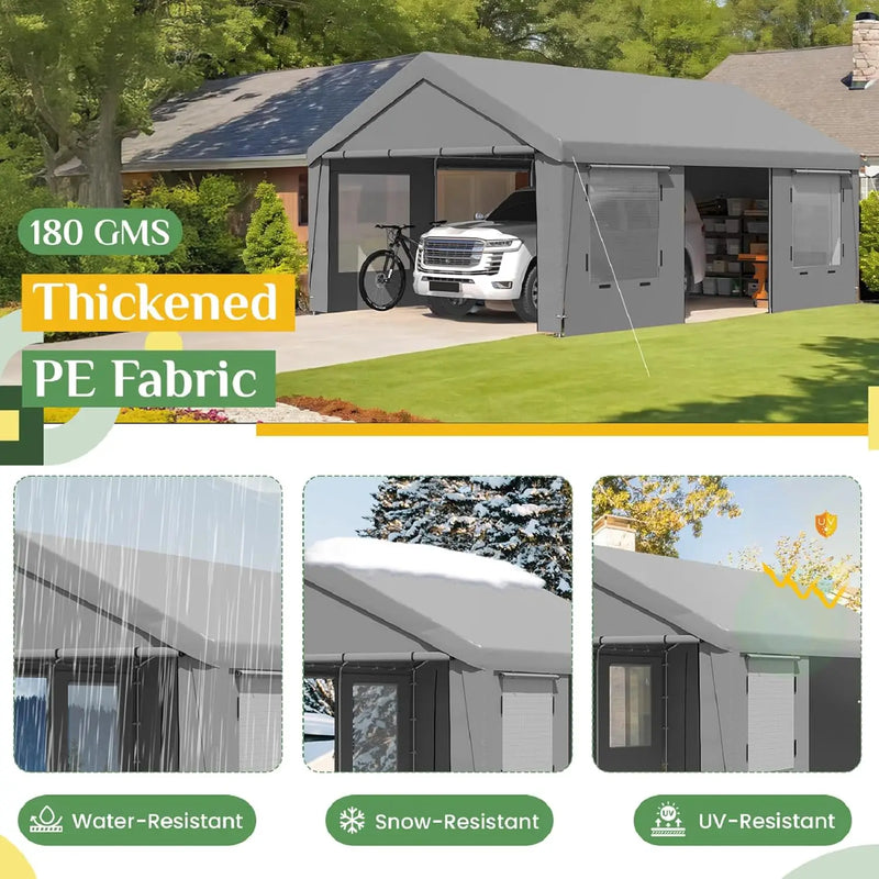 13x20 Ft Heavy Duty Carport with Roll-up Windows，Portable | SAMAG