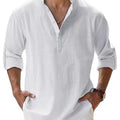Men's Cotton Linen Henley Shirt Casual Long Sleeve Loose | SAMAG