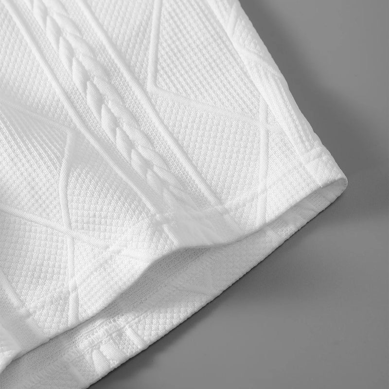 Men's White Diamond Cable Knit Set, Crew Neck Short | SAMAG