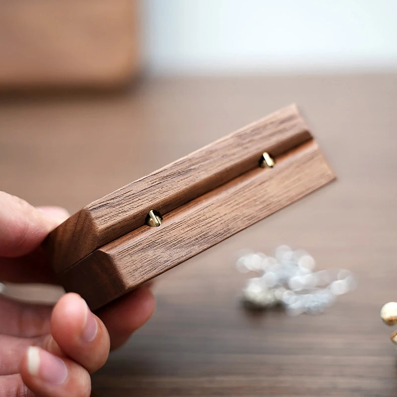 Jewelry Presentation Box Travel for Case Walnut Wood Engagement Ring Box Earring Stud Holder for Ceremony Wedding Propos