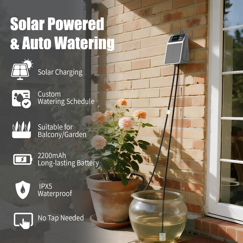 Upgraded Solar Drip Irrigation System Automatic Watering Plants Supplies for Home and Garden Balcony Greenhouse Hanging Plants
