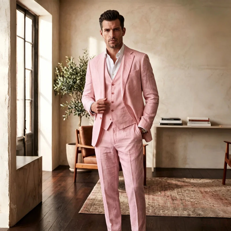 3 Pieces Linen Breathable Suit Separates Blazer with Vest Pants for Men Summer Beach Wedding Casual Party Suits for Men Suits