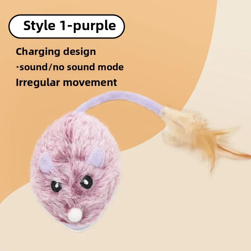 Fun Realistic Cat Plush Mouse Toy, Interactive Running Mice with Dog Tail for Cats, Kitten Teaser Pet Toys for Indoor Play and