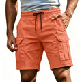 Men Solid Color Drawstring Cargo Shorts Elastic Waist | SAMAG