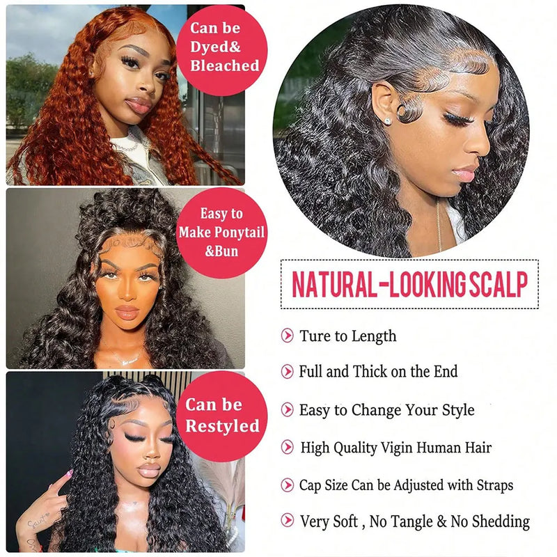 13x4 Jerry Curly Lace Wig Deep Wave Curly Lace Front Human Hair Wigs Kinky Curly Hairline Transparent HD Lace Frontal Wig Natural Black