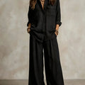 Retro Solid Office Two-piece Set Women's Spring Autumn Fashion Lapel Cardigan Top With Wide Leg Pants Suit Ladies Casual Outfit