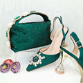 QSGFC 2026 New Fashion Purple Sandals Sequins Rhinestone Point Toe High Heels Slingback Women's Dress Women's Shoes & Bag Set