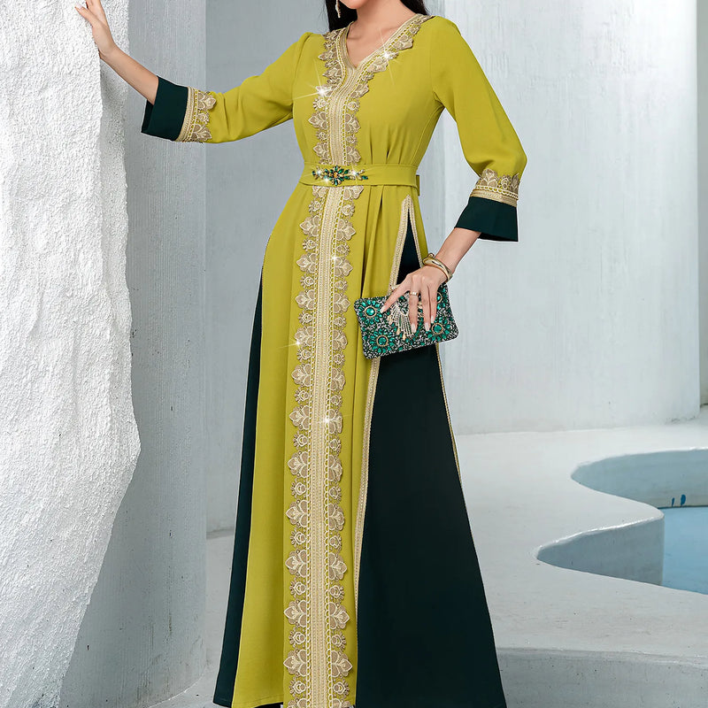Eid Diamonds Abayas for Women Luxury Dubai Kaftan Muslim Evening Party Maxi Dress Turkey Kaftan Morocco Caftan Femme Musulmane