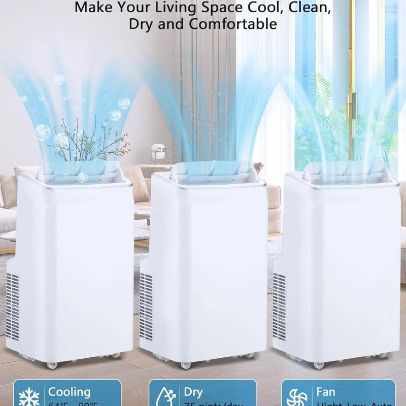 12000 BTU Portable Air Conditioner Free Standing AC Unit With Remote Control Dehumidifier Fan Auto Swing And Smart Sleep Mode Quiet Operation For Rooms Up To 500 Sq Ft White