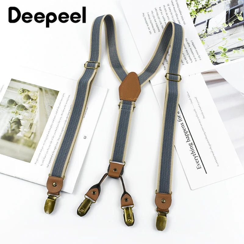 1Pc Deepeel 2/2.5*120cm Retro Mens Suspenders Unisex 4 Clips Y-Type Stripe Elastic Strap Braces Casual Accessory Male Jockstrap