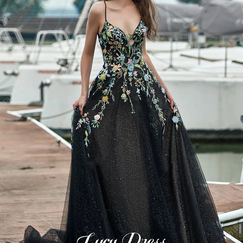 Line A Floral Fabric Wedding Dress Evening V-neck Party | SAMAG