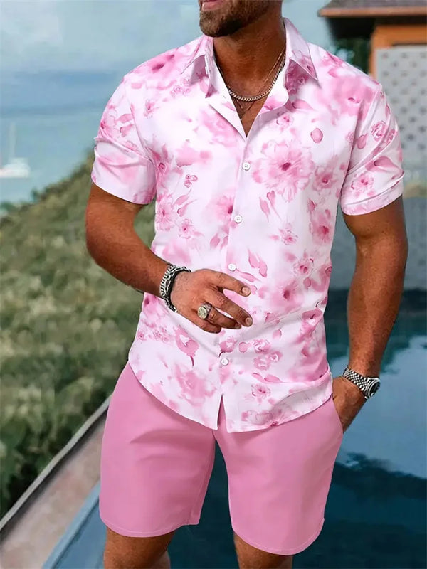 Men's Shirt Shorts Set Two Piece 3D Leaf Print Sleeve | SAMAG