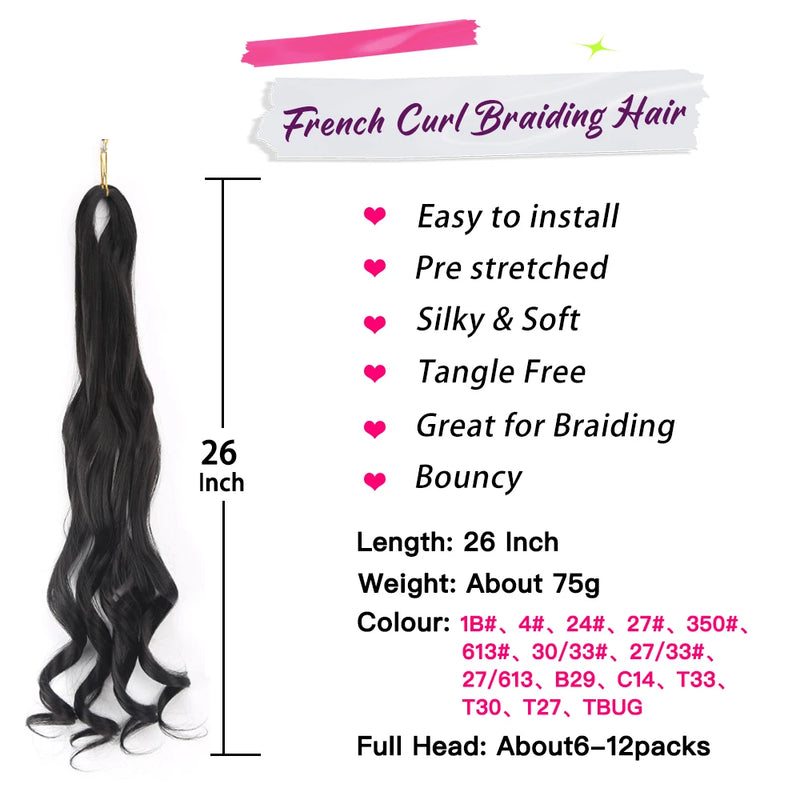 French Curly Crochet Braiding Hair Synthetic Loose Wave Ombre Braids Hair for Women  Spiral Curls Pre Stretched Hair Extensions