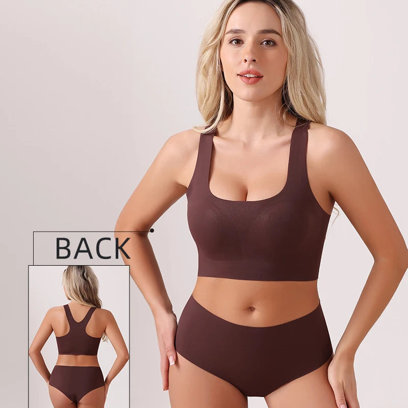 TERMEZY Soft Seamless Wireless Bra Set Minimalist Racerback Bralette Set Sport Yoga Breathable Panties Set Solid Color Intimates