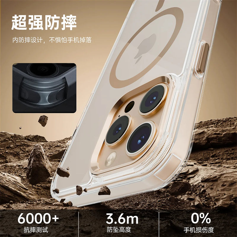 Luxury Magnetic Transparent Phone Case for iPhone 16 12 13 14 15 Pro Max for Magsafe Wireless Charge Shockproof Clear Cover