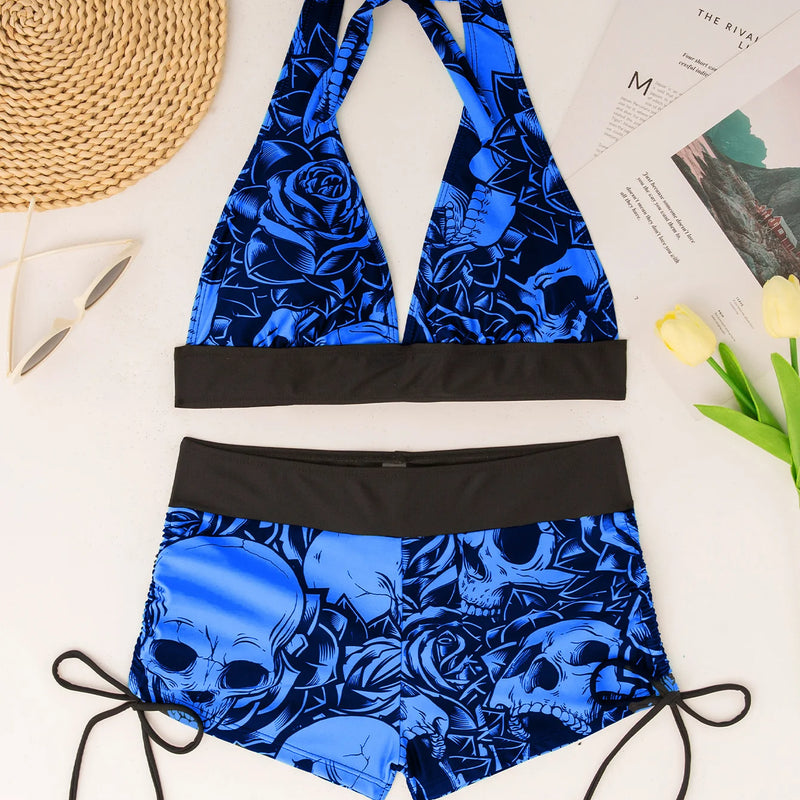 Square Neck Modest Bikini Set With Skull Print | SAMAG